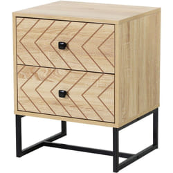 Homcom - Table de chevet table de nuit style graphique 48L x 39,5l x 60H cm 2 tiroirs métal noir panneaux particules mdf imitation bois clair