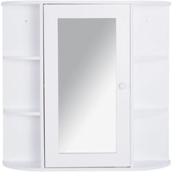 Homcom - Armoire murale salle de bain armoire à glace placard de rangement toilettes 1 porte + étagères latérales mdf blanc