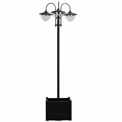 Lampadaire de jardin luminaire extérieur solaire LED 3 têtes 150 Lm jardinière intégrée dim. 415L x 415l x 189H cm noir