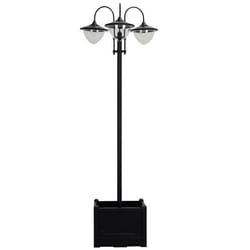 Lampadaire de jardin luminaire extérieur solaire LED 3 têtes 150 Lm jardinière intégrée dim. 415L x 415l x 189H cm noir