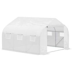 Outsunny - Serre tunnel de jardin 3,5 x 3 x 2 m grande taille 6 fenêtres blanc