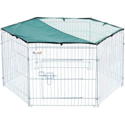 PawHut Parc enclos modulable Acier 6 Panneaux et 1 Porte pour Chiens Ø 120 x 60 cm Gris Métal vert