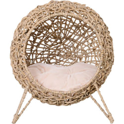 Panier chat lit chat cosy grand confort dim. ø 52 x 58H cm coussin moelleux inclus résine tressée imitation rotin beige - Pawhut