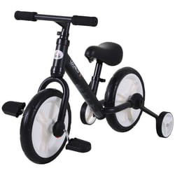 Vélo enfant draisienne 2 en 1 roulettes et pédales amovibles roues 12" hauteur selle réglable acier noir