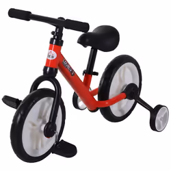 Vélo enfant draisienne 2 en 1 roulettes et pédales amovibles roues 12" hauteur selle réglable acier rouge