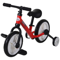 Vélo enfant draisienne 2 en 1 roulettes et pédales amovibles roues 12" hauteur selle réglable acier rouge