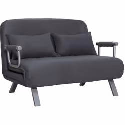 Canapé-lit canapé convertible 2 places déhoussable grand confort 2 coussins fournis pieds accoudoirs métal suède anthracite