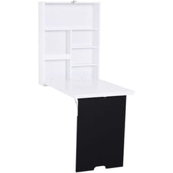 Homcom - Bureau mural pliable table murale rabattable suspendue sur pied étagère + tableau à craie intégré mdf blanc