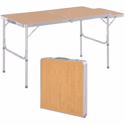 Cette table de camping pliante avec tablette rallonge vous permettra de manger jusqu'à 6 personnes très confortablement. Parf ...