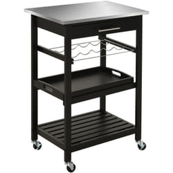 Chariot de service desserte de cuisine à roulettes multi-rangements 60L x 40l x 85H cm plateau acier inox. mdf pin noir - Homcom