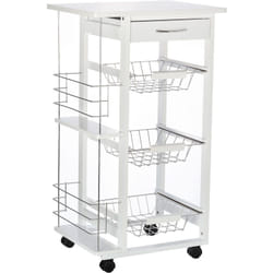 Homcom - Chariot de service desserte de cuisine à roulettes multi-rangements 3 paniers métal tiroir + 2 range-bouteilles bois pin blanc