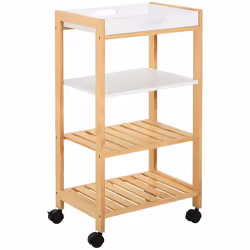 HOMCOM Chariot de service desserte de cuisine à roulettes 3 étagères + plateau amovible bois de pin MDF blanc