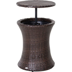 Outsunny - Seau à glace table basse 2 en 1 ø 48 x 83H cm métal époxy résine tressée imitation rotin marron