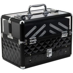 Mallette à maquillage - coffre à cosmétiques - rangement produits de beauté - dim. 30L x 18l x 22H cm - poignée serrure alu. acrylique noir