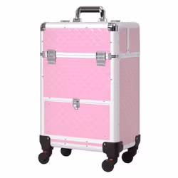 HOMCOM Valise trolley maquillage mallette cosmétique vanity poignée télescopique réglable 34L x 25l x 62H cm alu. rose