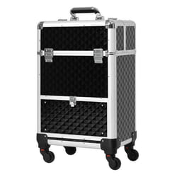 Valise trolley maquillage mallette cosmétique vanity poignée télescopique réglable 34L x 25l x 62H cm alu. noir