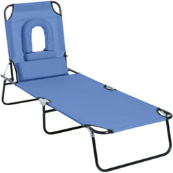 Outsunny - Bain de soleil pliable transat inclinable 4 positions chaise longue de lecture 3 coussins fournis bleu