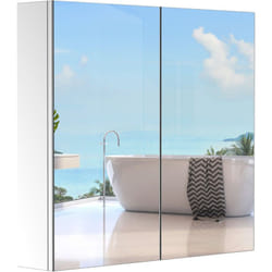 Homcom - Armoire miroir rangement toilette salle de bain meuble mural dim. 60L x 12l x 55H cm acier inox.