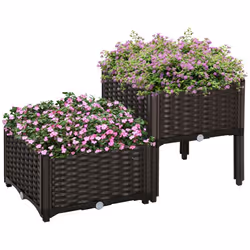 Carré potager 2 étages sur pieds OUTSUNNY - Plastique PP imitation rotin tressé marron - 80x40x44cm