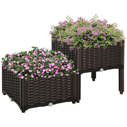 Carré potager 2 étages sur pieds OUTSUNNY - Plastique PP imitation rotin tressé marron - 80x40x44cm