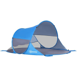 Outsunny - Abri de plage tente de plage pliable pop-up automatique instantané protection uv fenêtre arrière grand tapis de sol bleu ciel