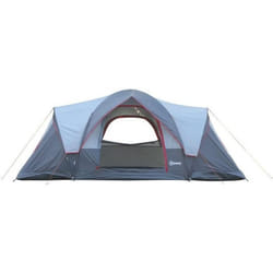 Tente de camping familiale 5-6 pers. - grande porte + 3 fenêtres - dim. 4,55L x 2,3l x 1,8H m fibre verre polyester oxford gris