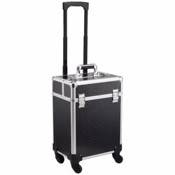 Valise trolley maquillage mallette cosmétique vanity poignée télescopique réglable 34L x 24l x 52H cm alu. noir
