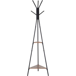 Homcom - Porte-manteau trépied style industriel branches 2 étagères + 6 patères dim. 52L x 46l x 182H cm métal noir panneaux particules boisés