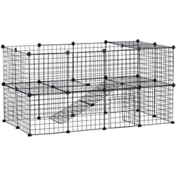 Cage parc enclos pour animaux domestiques l 146 x l 73 x h 73 cm modulable 2 niveaux 36 panneaux bords arrondis fil métallique noir