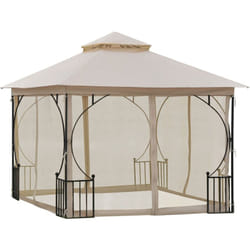 Pavillon de jardin tonnelle barnum style colonial double toit toiles moustiquaires amovibles zippées dim. 2,95L x 2,95l x 2,75H m beige noir
