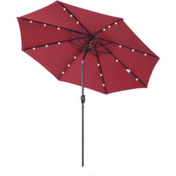 Outsunny - Parasol lumineux octogonal inclinable ø 2,75 x 2,33 m parasol led solaire métal polyester haute densité 180 g/m² bordeaux