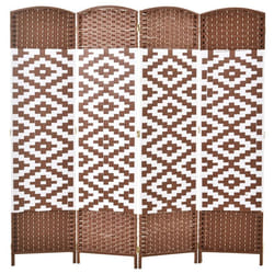 Paravent intérieur 4 panneaux pliables séparateur de pièce bois de peuplier tressé osier marron blanc 180x2x180cm Marron