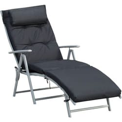 Bain de soleil pliable transat inclinable 7 positions chaise longue grand confort avec matelas + accoudoirs métal époxy textilène polyester noir