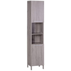 Meuble colonne rangement salle de bain dim. 30L x 32l x 172H cm 2 placards avec étagère + 2 niches MDF imitation bois gris