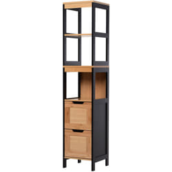 Kleankin - Meuble colonne rangement salle de bain style cosy dim. 30L x 30l x 144H cm 3 étagères 2 tiroirs bambou mdf noir
