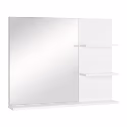 Miroir de salle de bain avec étagères - 2 étagères latérales + grande étagère inférieure - kit installation fourni - MDF blan ...