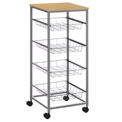 HOMCOM Chariot de service desserte à roulettes multi-rangements 4 tiroirs acier MDF chêne clair