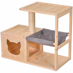 Arbre à chat design contemporain griffoir grattoir sisal naturel centre dactivités niche hamac plate-formes bois massif sapin ...