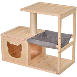 Arbre à chat design contemporain griffoir grattoir sisal naturel centre dactivités niche hamac plate-formes bois massif sapin lin