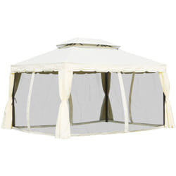 Tonnelle barnum pavillon de jardin style colonial double toit toile moustiquaires et toiles amovibles 3,9L x 2,9l x 2,7H m écru