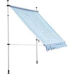 Store banne manuel rétractable 2,5L x 1,5l x 2-3H m inclinaison réglable installation rapide métal alu polyester bleu blanc rayé