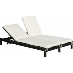 Outsunny - Bain de soleil transat 2 places - grand confort - dossier inclinable multi-positions - matelas fournis crème - résine tressée 4 fils noir