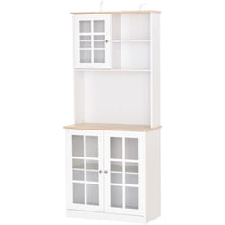 Homcom - Armoire de cuisine multi-rangements 3 portes vitrine verre avec étagère 2 niches grand plateau mdf blanc chêne