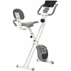 Vélo d'appartement pliable grand confort dossier selle réglable poignées ergonomiques écran lcd multifonction support tablette acier blanc gris