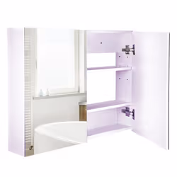 Armoire miroir de salle de bain armoire murale double portes et étagères dim. 80L x 15l x 60H cm MDF blanc