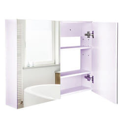 Armoire miroir de salle de bain armoire murale double portes et étagères dim. 80L x 15l x 60H cm MDF blanc