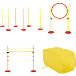 Pawhut - Agility sport pour chiens équipement complet haies, slalom, tunnel + sac de transport jaune