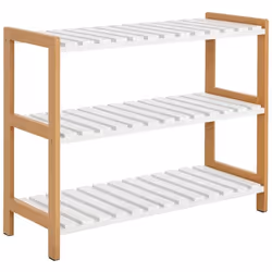 Etagère à chaussures, étagère de rangement, meuble chaussures 3 niveaux bambou MDF blanc