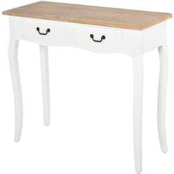Console style table de drapier style shabby chic 2 tiroirs dim. 87L x 34l x 78H cm MDF bois massif pin clair blanc