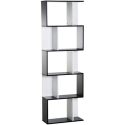 Bibliothèque étagère meuble de rangement design contemporain en S 5 étagères 60L x 24l x 185H cm noir blanc